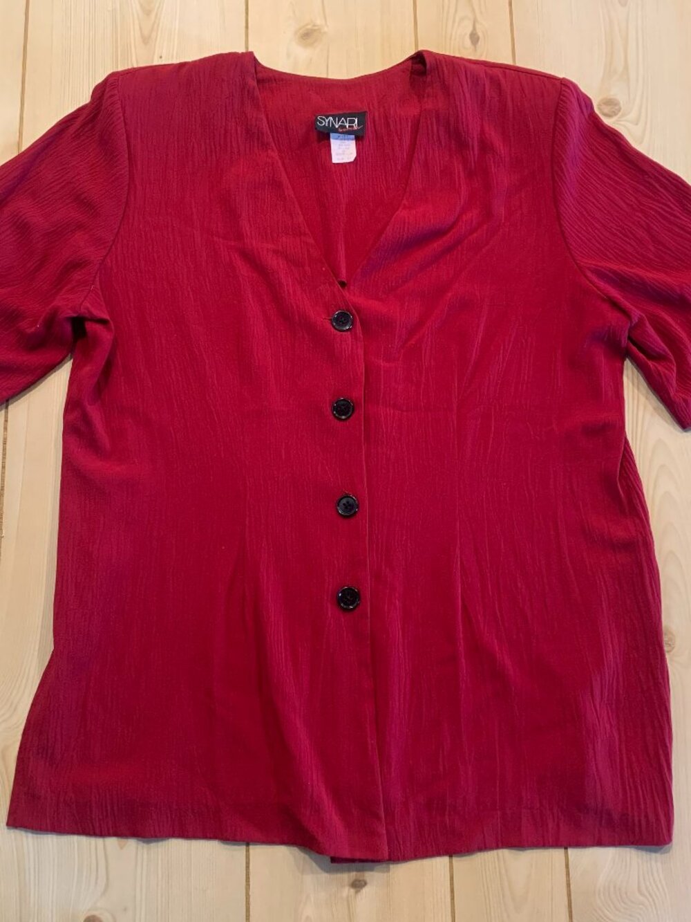 Vintage 90s Synari Button-Down Shoulder Pads Casual Blouse Burgundy Women's 1X